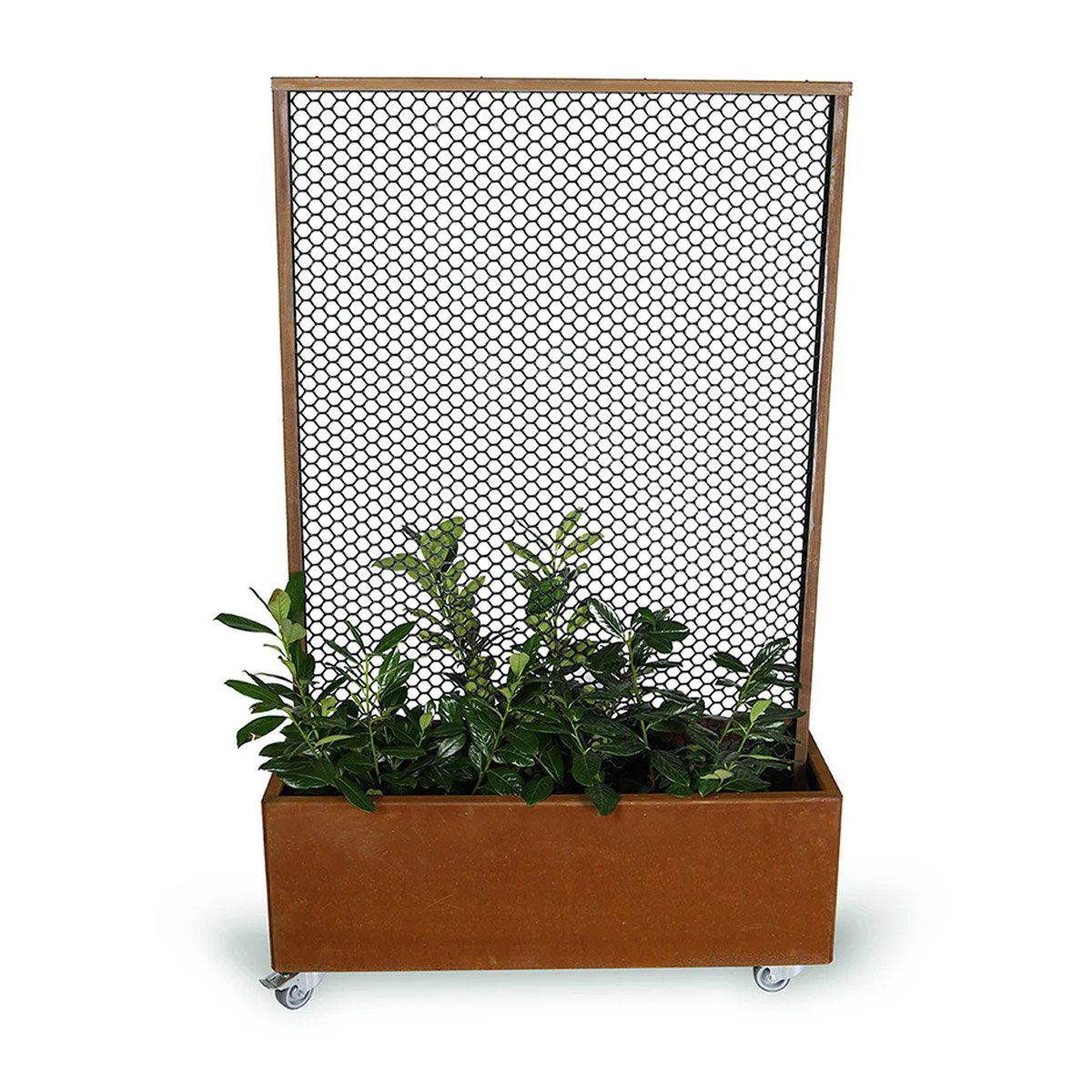 Land Modern - Mobil plantekasse med espalier - Cortenstål (ruster) - Med bund og hjul 180 cm