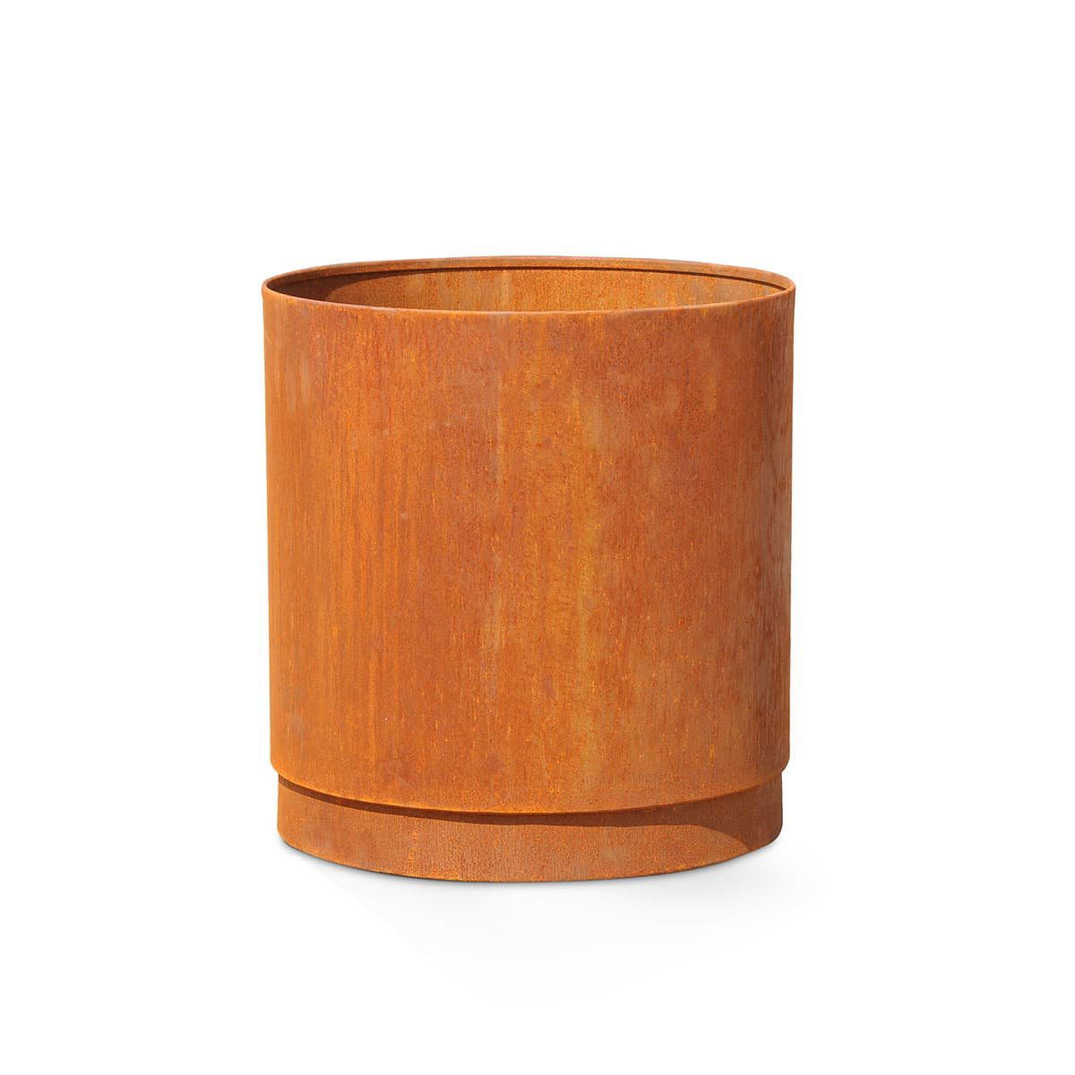 Rund plantekasse – cortenstål, m/bund, hjul og kapilær 96×80 cm